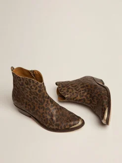 Best Golden Goose Ankle boot feminina de couro com estampa de leopardo Cabedal com estampa de leopardo nos tons de marrom e preto