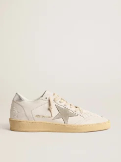 Discount Golden Goose Ball Star com estrela de suede e talão de couro metálico Cor: branco