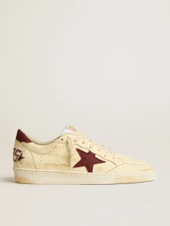 Cheap Golden Goose Ball Star de napa bege com estrela e talão de tela bordô Cabedal de napa bege