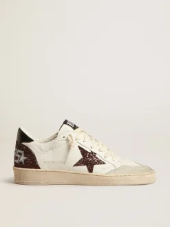 New Golden Goose Ball Star de napa com estrela de glitter e talão de napa preta Cabedal de napa branca