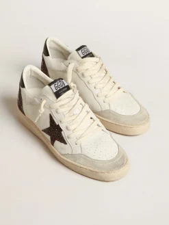 New Golden Goose Ball Star de napa com estrela de glitter e talão de napa preta Cabedal de napa branca