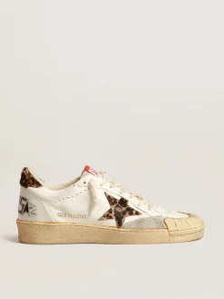 Cheap Golden Goose Ball Star de napa com estrela e talão de couro cavalinho leopardo Cabedal de napa branca