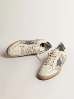 New Golden Goose Ball Star de napa e náilon reflex com estrela de suede cinza-escuro Cabedal de napa branco sujo e náilon cinza reflex