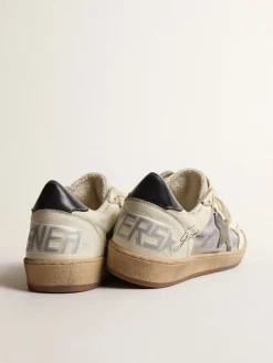 New Golden Goose Ball Star de napa e náilon reflex com estrela de suede cinza-escuro Cabedal de napa branco sujo e náilon cinza reflex