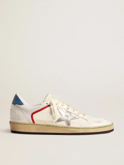 Hot Golden Goose Ball Star de napa e tela com estrela de couro metálico prateado Cabedal de napa e tela brancas
