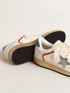 Hot Golden Goose Ball Star de napa e tela com estrela de couro metálico prateado Cabedal de napa e tela brancas