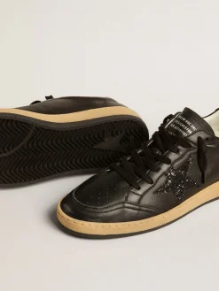 Best Sale Golden Goose Ball Star de napa preta com estrela de glitter preto e talão de suede Cabedal de napa preta