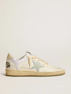 Store Golden Goose Ball Star de náilon e couro com estrela rosa e azul e talão bege Cabedal de náilon e couro brancos