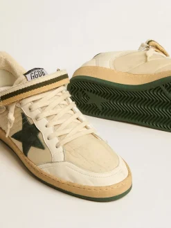 Store Golden Goose Ball Star de náilon e napa com estrela e talão de suede verde Cabedal de náilon e napa brancos