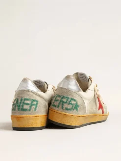 Cheap Golden Goose Ball Star de suede cinza com estrela vermelha e talão prateado Cabedal de suede cinza gelo