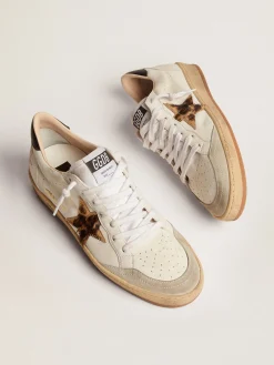 Cheap Golden Goose Ball Star feminino com estrela de couro cavalinho leopardo e talão preto Cabedal de napa branca