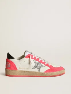 Hot Golden Goose Ball Star feminino de napa branca com estrela de glitter Cabedal de napa branca