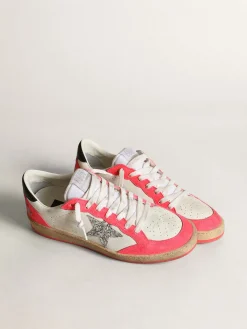Hot Golden Goose Ball Star feminino de napa branca com estrela de glitter Cabedal de napa branca