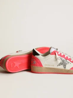 Hot Golden Goose Ball Star feminino de napa branca com estrela de glitter Cabedal de napa branca