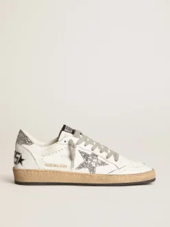 Sale Golden Goose Ball Star feminino de napa com estrela branca e talão de glitter Cabedal de napa branca