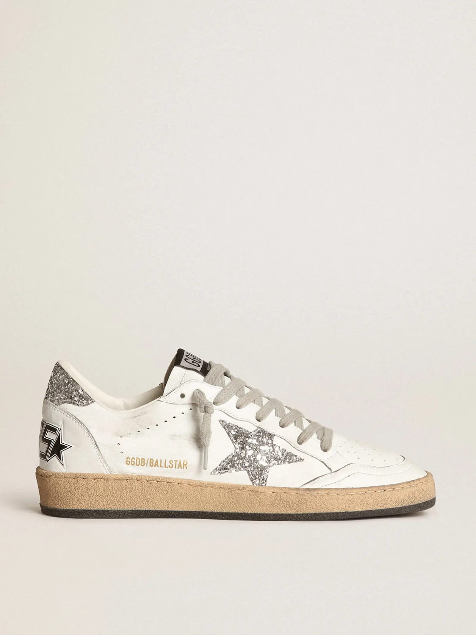 Sale Golden Goose Ball Star feminino de napa com estrela branca e talão de glitter Cabedal de napa branca