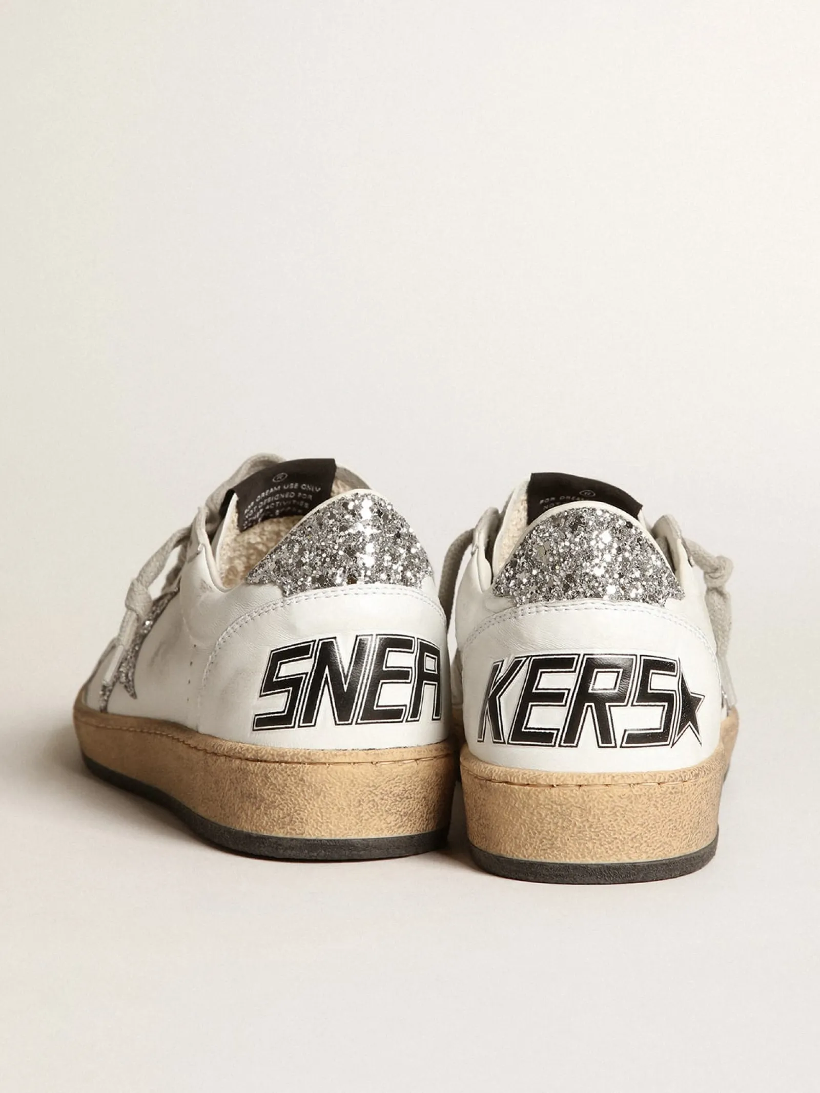 Sale Golden Goose Ball Star feminino de napa com estrela branca e talão de glitter Cabedal de napa branca