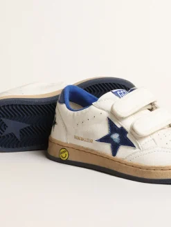 Fashion Golden Goose Ball Star Junior com estrela e talão de couro metálico azul Cabedal de napa branca