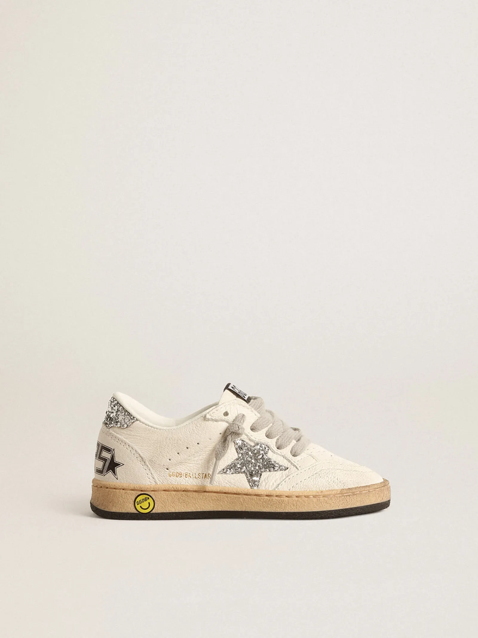 Cheap Golden Goose Ball Star Junior de napa com estrela e talão de glitter prateado Cabedal de napa branca