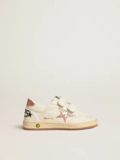 Online Golden Goose Ball Star Junior de napa com estrela e talão de glitter rosa pêssego Cabedal de napa branca