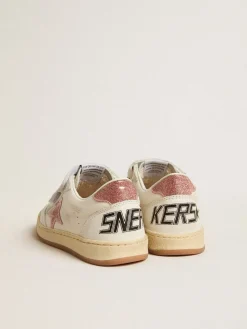 Online Golden Goose Ball Star Junior de napa com estrela e talão de glitter rosa pêssego Cabedal de napa branca