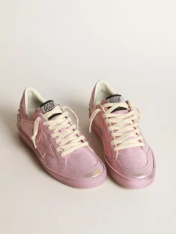 Flash Sale Golden Goose Ball Star LAB feminino de couro metálico rosa com tachas Cabedal em couro metálico rosa