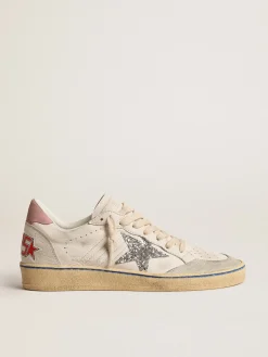 Clearance Golden Goose Ball Star LTD com estrela de glitter e talão de suede rosa Cabedal de napa branca