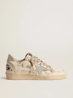 Flash Sale Golden Goose Ball Star LTD com estrela de suede e talão de glitter platinado Cabedal de couro branco brilhante com efeito desgastado