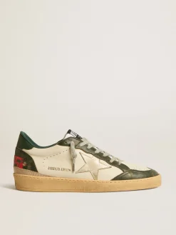 Hot Golden Goose Ball Star LTD com estrela de couro platinado e talão de couro verde Cor: branco sujo
