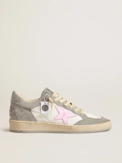 Flash Sale Golden Goose Ball Star LTD com inserções de cristais Swarovski e estrela rosa Cabedal de náilon branco e couro cinza