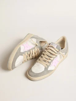 Flash Sale Golden Goose Ball Star LTD com inserções de cristais Swarovski e estrela rosa Cabedal de náilon branco e couro cinza