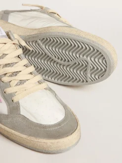 Flash Sale Golden Goose Ball Star LTD com inserções de cristais Swarovski e estrela rosa Cabedal de náilon branco e couro cinza