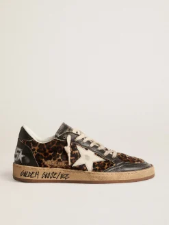 Outlet Golden Goose Ball Star LTD de couro cavalinho com estrela de nubuk e talão preto Cabedal de couro cavalinho com estampa de leopardo nos tons bege e marrom