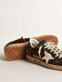 Outlet Golden Goose Ball Star LTD de couro cavalinho com estrela de nubuk e talão preto Cabedal de couro cavalinho com estampa de leopardo nos tons bege e marrom