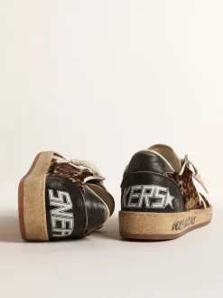 Outlet Golden Goose Ball Star LTD de couro cavalinho com estrela de nubuk e talão preto Cabedal de couro cavalinho com estampa de leopardo nos tons bege e marrom