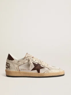 Cheap Golden Goose Ball Star LTD de couro na cor cru e tela branca com estrela marrom Cor: cru