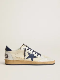 Sale Golden Goose Ball Star LTD de napa na cor creme com estrela e talão de couro azul Cabedal de napa na cor creme