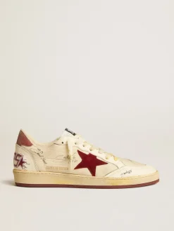 Online Golden Goose Ball Star LTD de náilon com estrela de suede cor de romã e talão de couro Cabedal de náilon bege