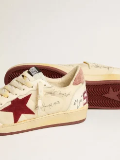Online Golden Goose Ball Star LTD de náilon com estrela de suede cor de romã e talão de couro Cabedal de náilon bege