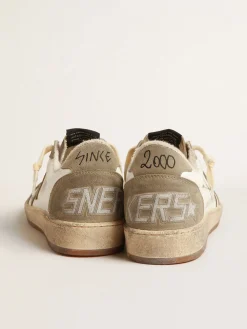 Outlet Golden Goose Ball Star Masculino com estrela e talão de suede havana-rosado Cabedal de napa branca