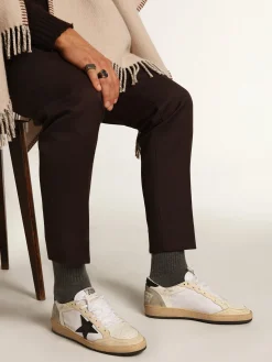 Best Sale Golden Goose Ball Star masculino de lona e couro branco com inserções cor marfim Cabedal de lona branca