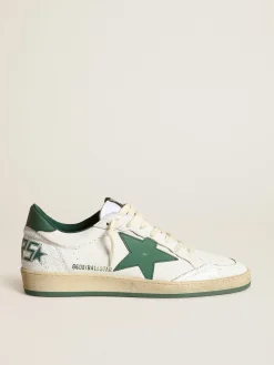 Outlet Golden Goose Ball Star masculino de napa branca com estrela verde Cabedal de napa branca
