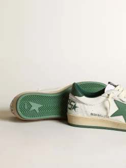 Outlet Golden Goose Ball Star masculino de napa branca com estrela verde Cabedal de napa branca