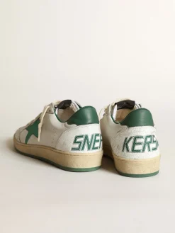 Outlet Golden Goose Ball Star masculino de napa branca com estrela verde Cabedal de napa branca