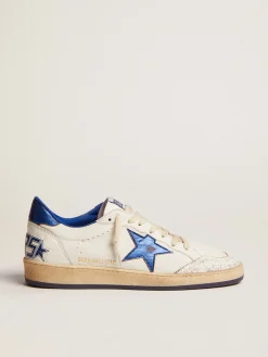 Discount Golden Goose Ball Star masculino de napa branca com estrela e talão azuis Cabedal de napa branca