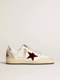 Outlet Golden Goose Ball Star Mountain Feminino LTD de couro com estrela de veludo bordô Cabedal de couro branco