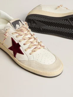 Outlet Golden Goose Ball Star Mountain Feminino LTD de couro com estrela de veludo bordô Cabedal de couro branco