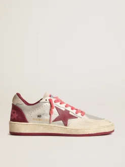 Discount Golden Goose Ball Star Pro Feminino de couro prateado craquelado com estrela bordô Cor: prateado com efeito craquelado