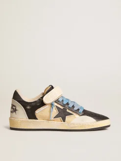 Shop Golden Goose Ball Star Pro Masculino de couro preto com tira com velcro Cor: preto