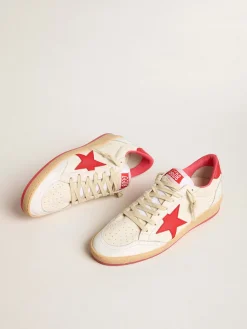Clearance Golden Goose Ball Star Wishes Feminino de couro branco com estrela e talão vermelhos Cabedal de napa branca